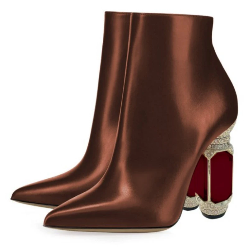 

DIZHUANG shoes Fashionable women's high-heeled boots. About 10.5cm heel height. Crystal heel. Ankle boots. Fashion show shoes.