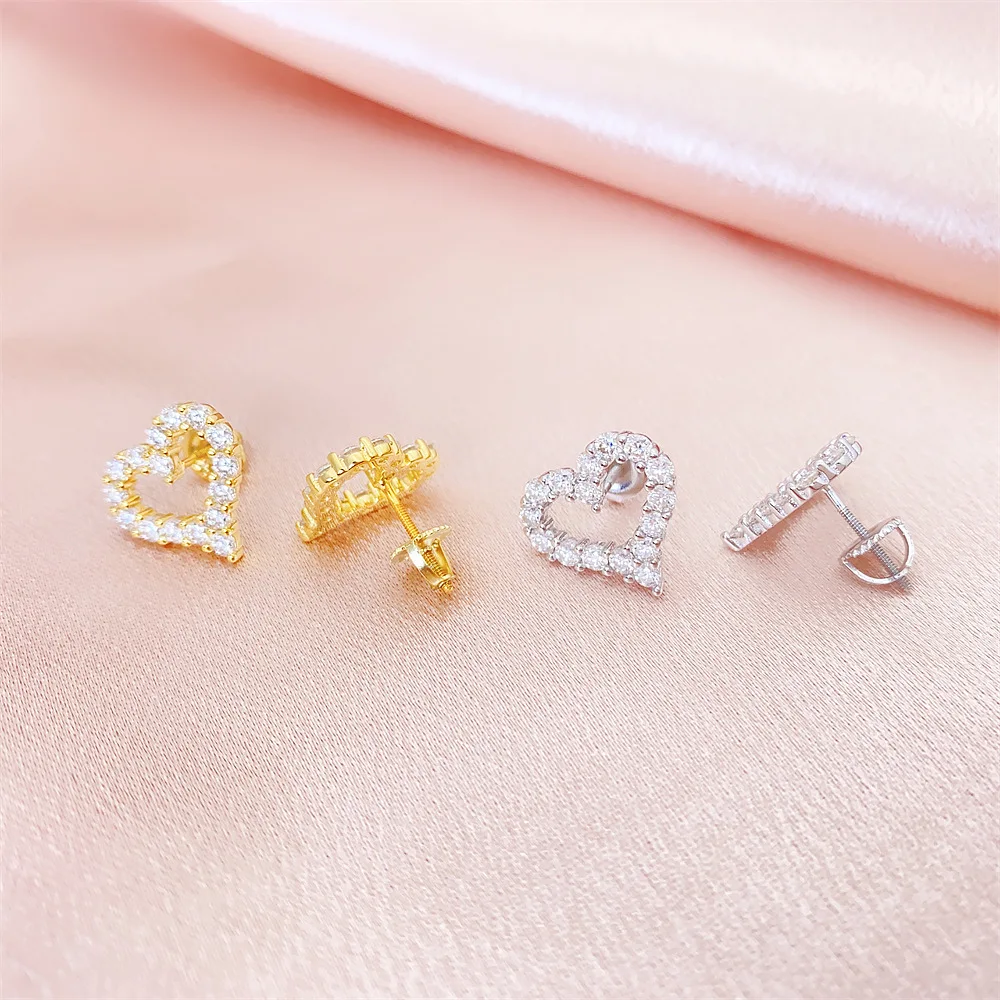 Heart Moissanite S925 Silver Earrings For Women Diamond Ear Studs Men High-End Jewelry Pass Tester Free Shipping