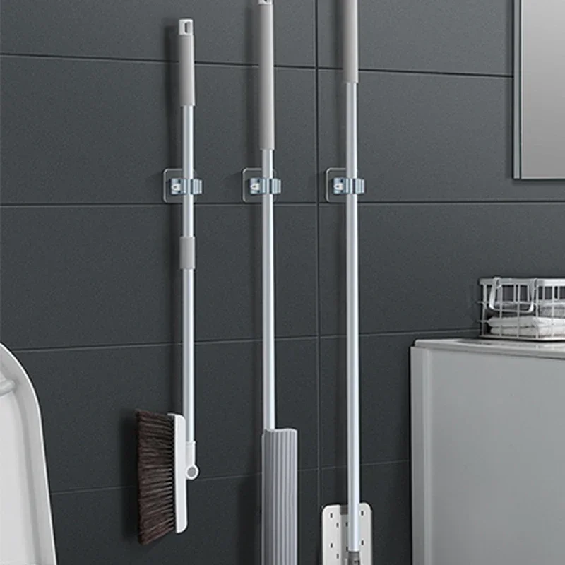 Adhesive Mop Holder Wall Mounted No Punch Mop Broom Clip Strong Load‑Bearing Bathroom Household Storage Organizer Hook