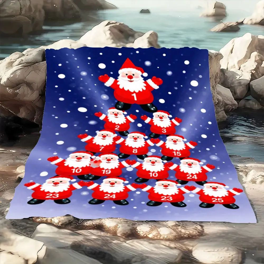 Festive Santa Claus Advent Calendar Blanket - Cozy Plush Throw Featuring Cheerful Santa Figures and Winter Wonderland Design wit
