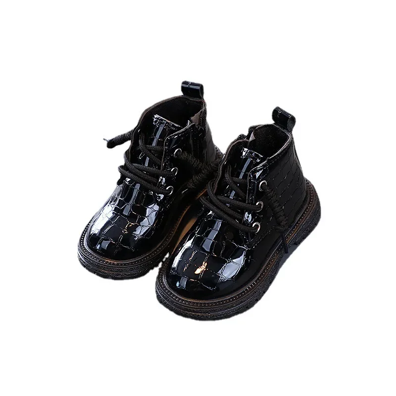 Children Ankle Boots 2023 Autumn Boys Patent Leather Shoes British Style Retro Girls Shoes Fashion Toddler Non-slip Snow Boots