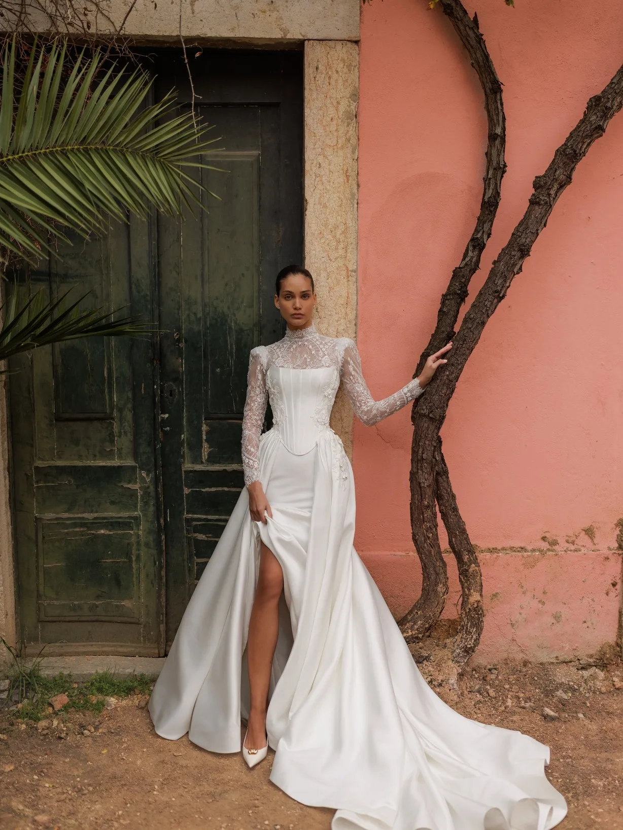 

Vestido De Novia Corte Sirena Encaje Satin Wedding Dress Vestidos 2 En 1 Desmontable Long Sleeve Dresses Corset Elegante Bespoke