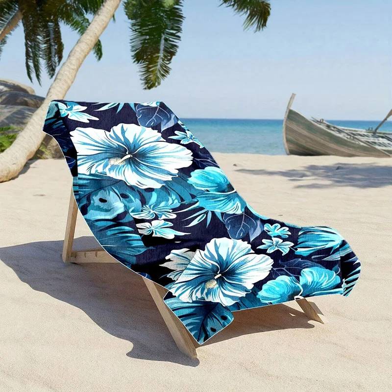 Tropical Blue Floral Beach Towel Summer Paradise Swim Pool Cover-Up
