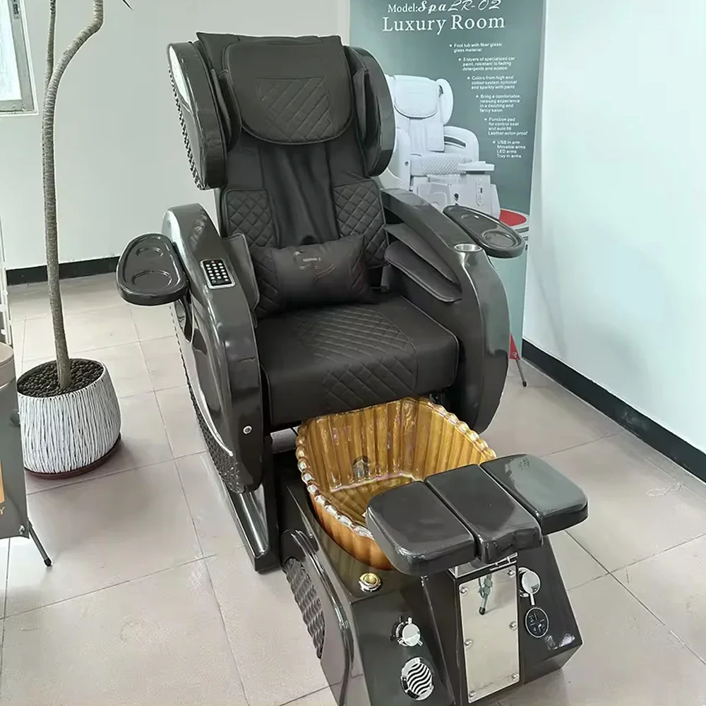 Electric Massage And Pedicure Chair Made Of Fiberglass Reversible Foot Basin With Drainage Pump LED Customizable Color