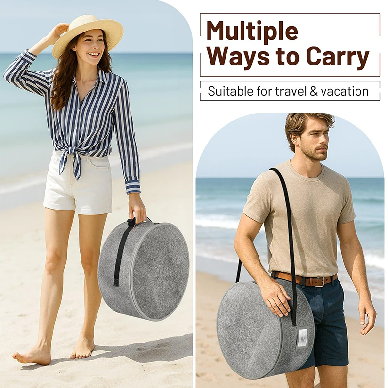 1-Piece Large Circular Foldable Felt Hat Box, Suitable For Women To Store Denim Hats, With A Covered Storage Box