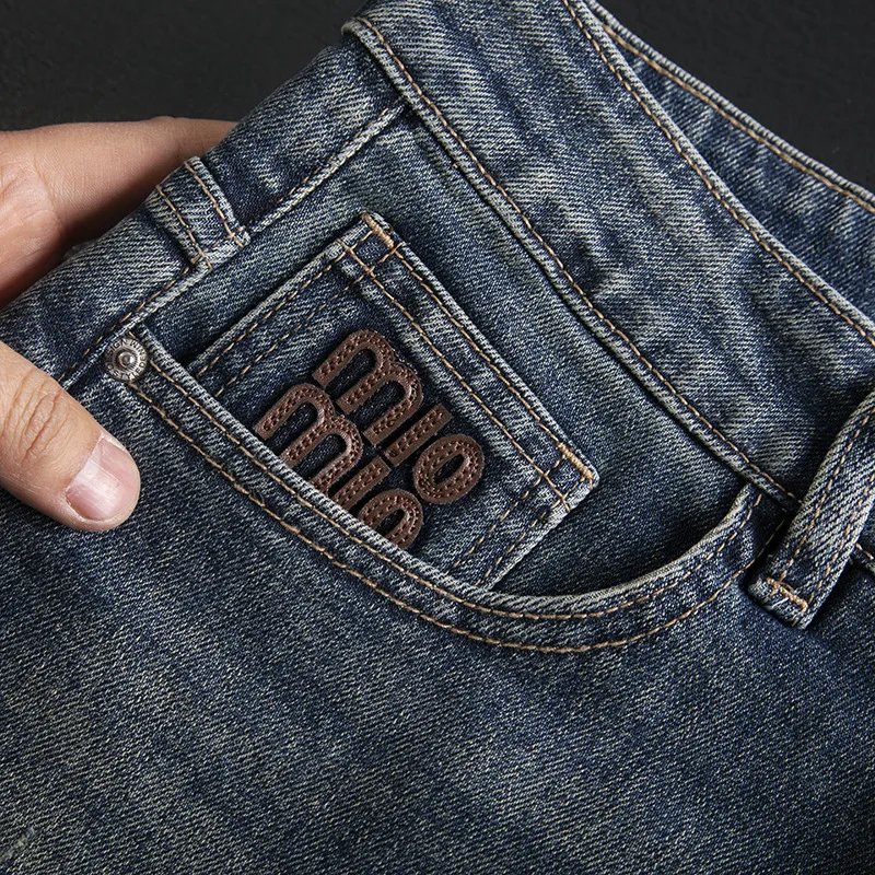 Trendy brand high-end jeans men's slim fit elastic American retro washed fashionable casual versatile trend long pants