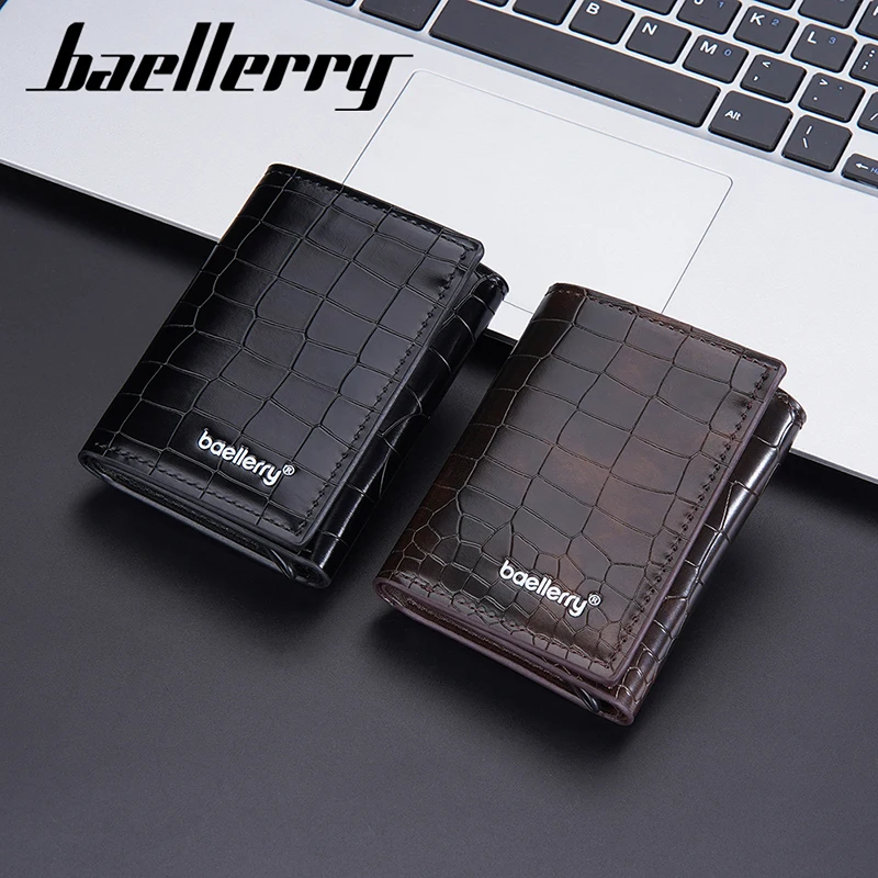 Baellerry RFID Baru Pria pendek Kartu Tas Kartu Tanda Kualitas Tinggi Pemilik Kartu Tanda Pria Kecil Tas Krokodil Pattern Pria Popup Wallet