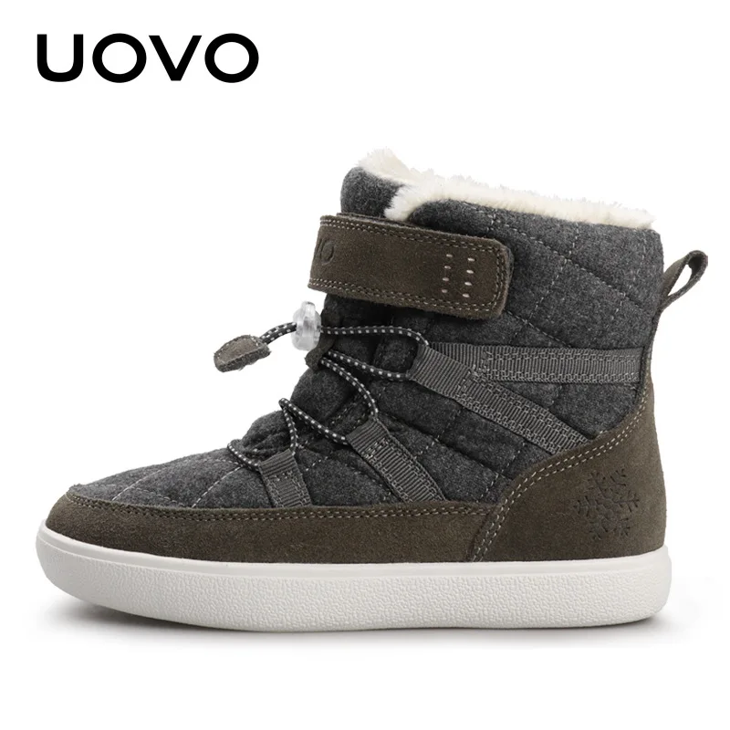 Uovo Brand Child Boy Winter Ankle Fashion Suede Leather Boots For Girl Kids 2022 Warm Snow Boots Children\'S Add Wool Sports Shoe