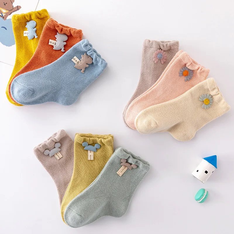 

3 Pairs/Lot Baby Cotton Socks Cartoon Patch Socks Boy Socks Girl Socks Newborn Soft Socks Kids Clothing