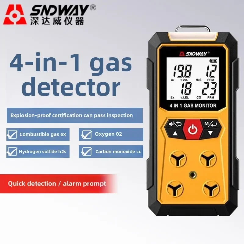 

SNDWAY SW-7500A Detector Meter 4 in 1 Oxygen O2 Carbon Monoxide CO H2S Ex Combustible Gas Analyzer Leak Detector Air