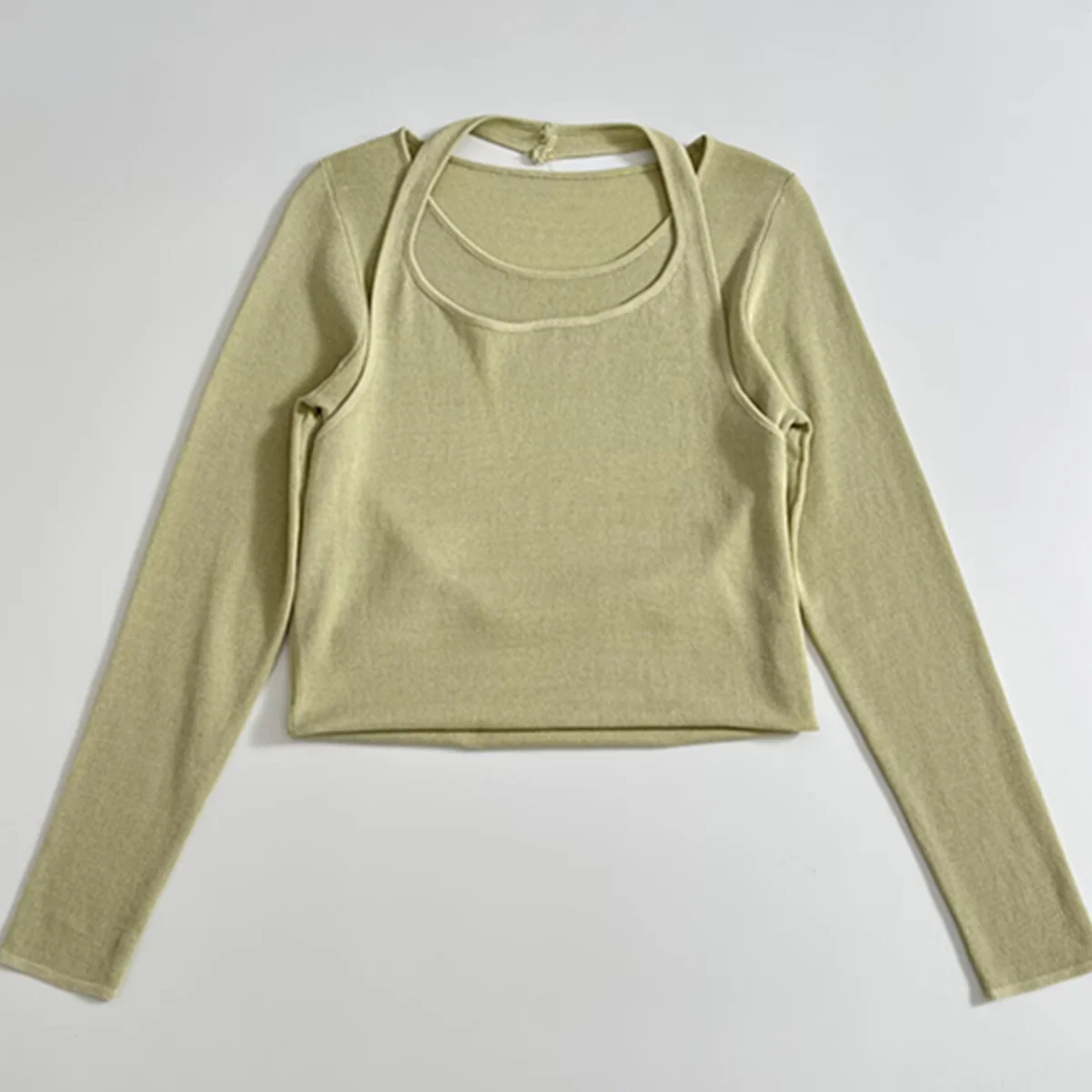 

Withered Autumn Long Sleeve Minimalist French Lazy Off-white Halter Neck Sweater Long-sleeved T-shirt For Women Pullover Top