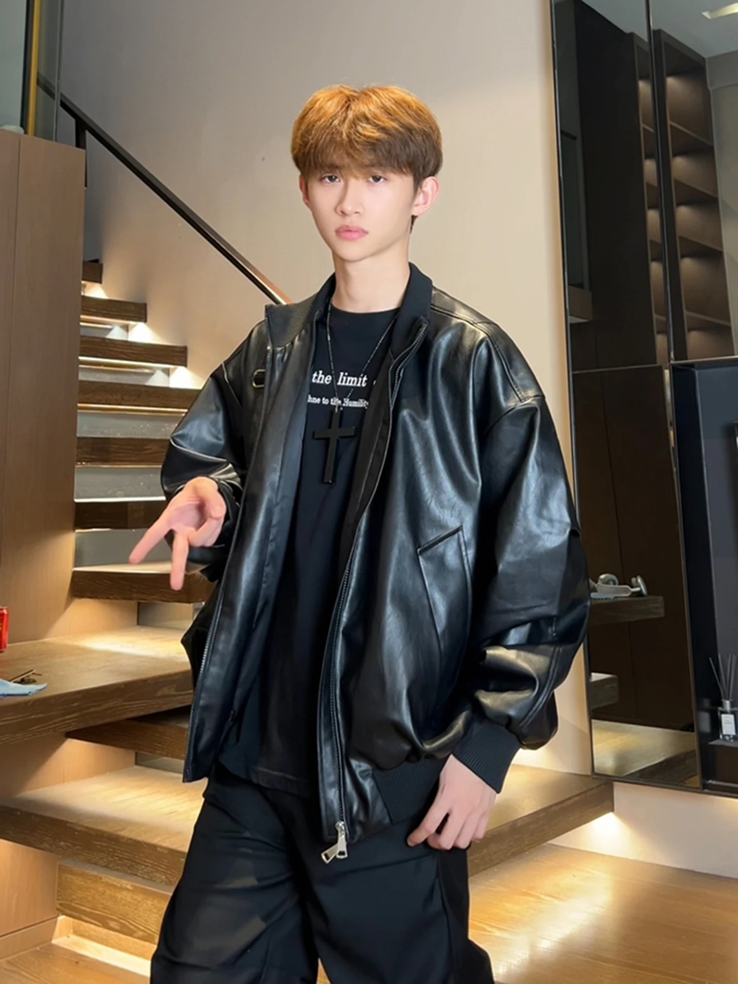 

Bla Bomber Jaet Men's ort Flight Jaet Leather Coat American Sle Motorcycle Baseball Outfit Casual Loose Fit Zipper