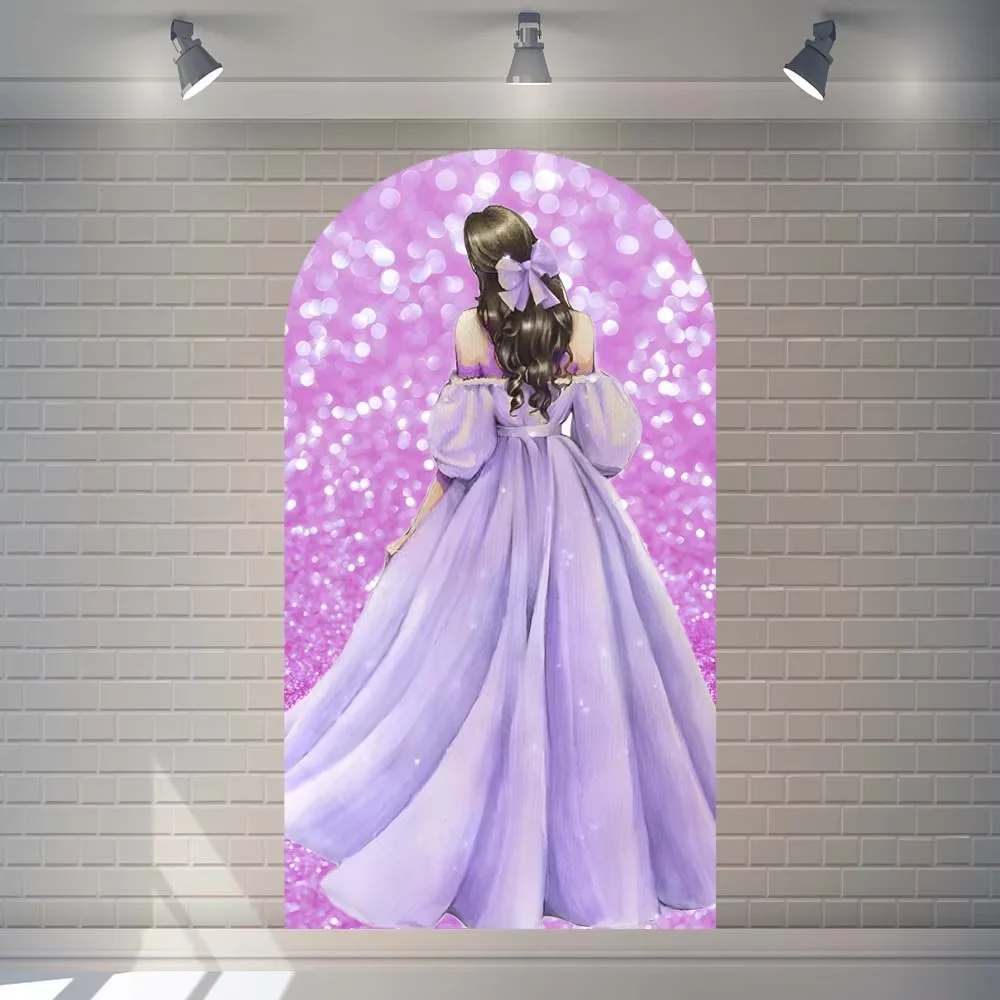 Mehofond 걸스 퀸시네라 반짝이 원피스 공주 생일 파티, 결혼식 꽃 아치 배경, 벽 뒷면 그림자 장식 배경