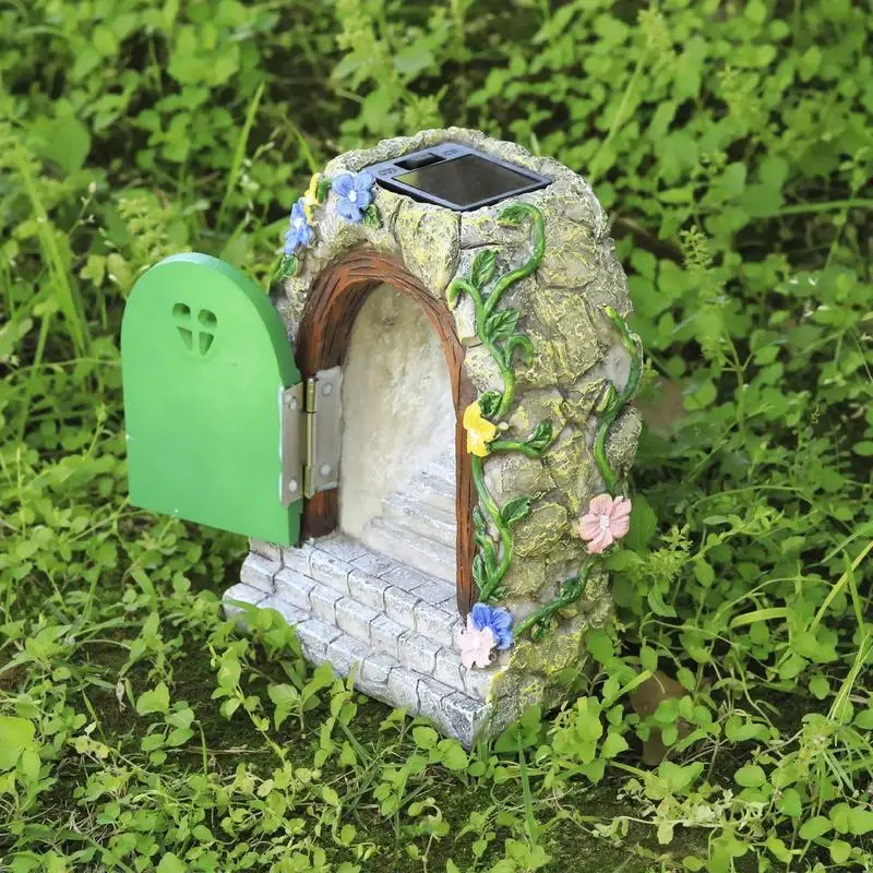 Fairy Door For Wall Tiny Fairy Wall Gate Resin Tree Miniatures With Steps And Open Door Mystical Lighted House Accessories For