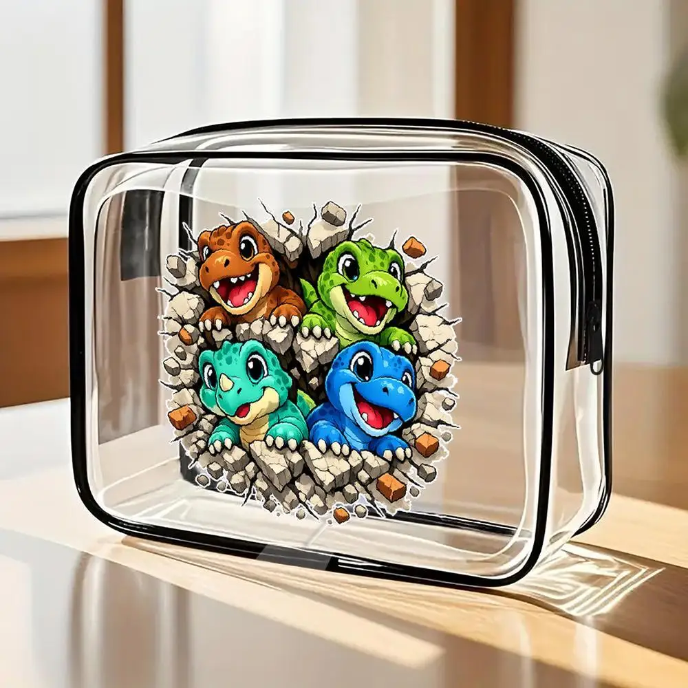 

Clear Zipper Toiletry Bag Suitable For Travel With Kawaii Dinosaur BreakThrough Brick Wall Design Portable Cosmetic Zippered M