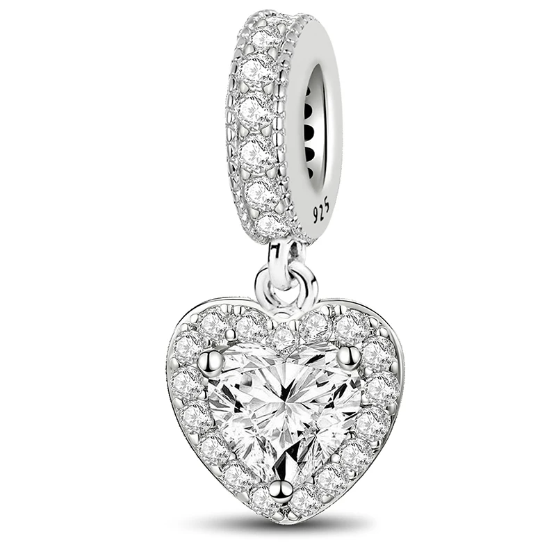 925 Sterling Silber Anhänger Zirkon Pfote Rotes Liebesherz Charms Perlen Passend für Original Armband Armreifen DIY Feiner Schmuck für Frauen