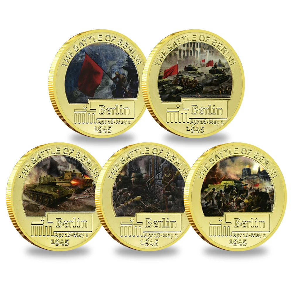 WWII Battle of Berlin Gold - Plated Coins (5pcs) | Commemorate 1945 Berlin Campaign | Unique Military History Collection