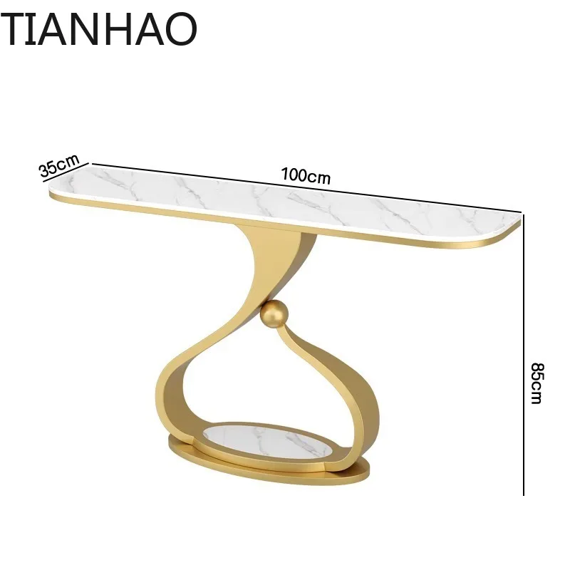 Modern Italian light luxury rectangular rock slab porch table entry simple art corridor