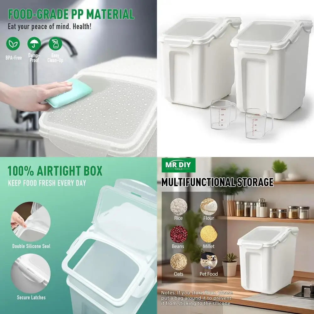 

Большой контейнер для хранения кормов для собак и домашних животных объемом 25 фунтов с колесиками, крышкой с уплотнительным замком, 2 мерных стакана