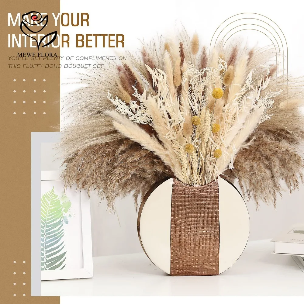 80pcs Natural Pampas Grass Wheat Reed Sets Dried Flowers Bouquet Fluffy Bunny Tail Plants for Home Party Wedding Boho Decoration