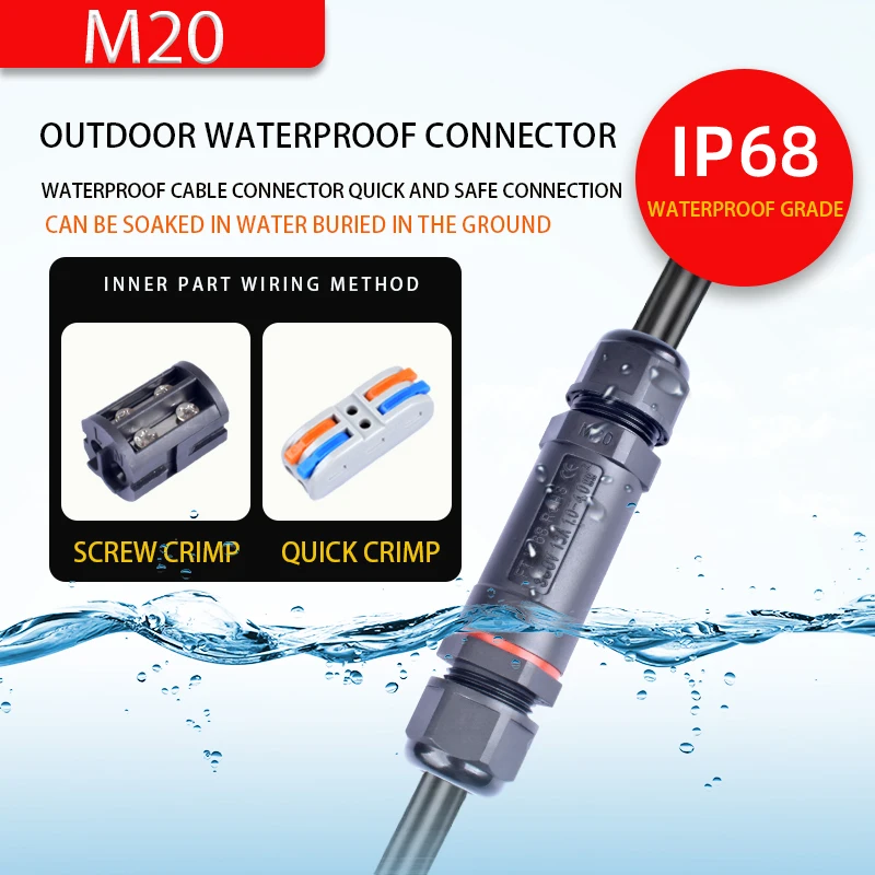 IP68 Waterproof Connector M20 2/3/4 Pin LED Light Cable Connector, Electrical Terminal Wire Connector Box For Used Underground