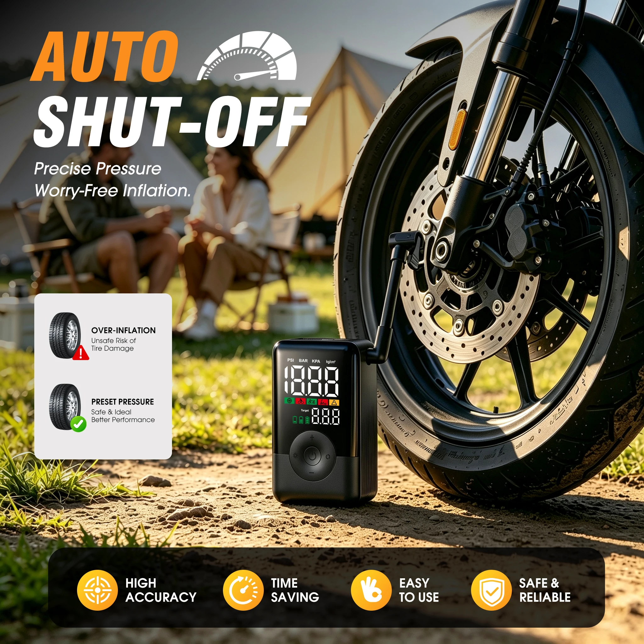 Carsun 150PSI Air Compressor Tire Inflator Digital Pump LCD Display Auto Shut-off Pressure Gauge LED Car Motorcycle Bike Ball CE