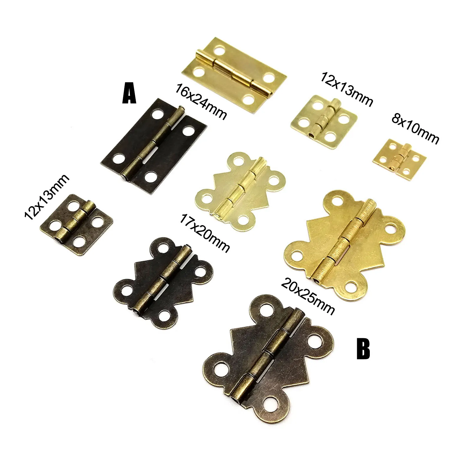 HZYUEGOU 24X Kleine Mini Antike Messing Goldene Schmuckschatulle Geschenk Wein Holz Musikbox Gehäuse Scharnier Puppenhaus Tür 8x10 12x13 16x24mm – Detail 2