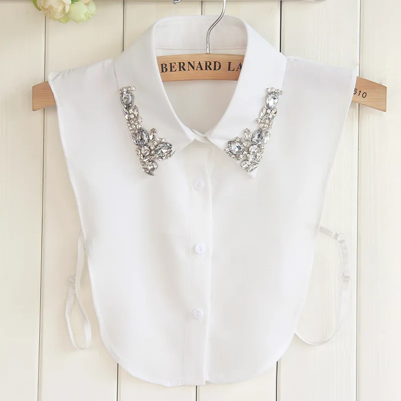 Korean Version Spring And Autumn New Nail Bead Chiffon Women's Rhinestone Versatile Fake Collar Shirt