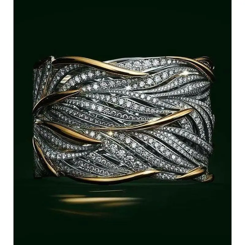 2026 Full Diamond Zirconia Wrapped Multi-Layered Gold Two-Colored Ladies Party Fashion Ring - Jewelry Gift
