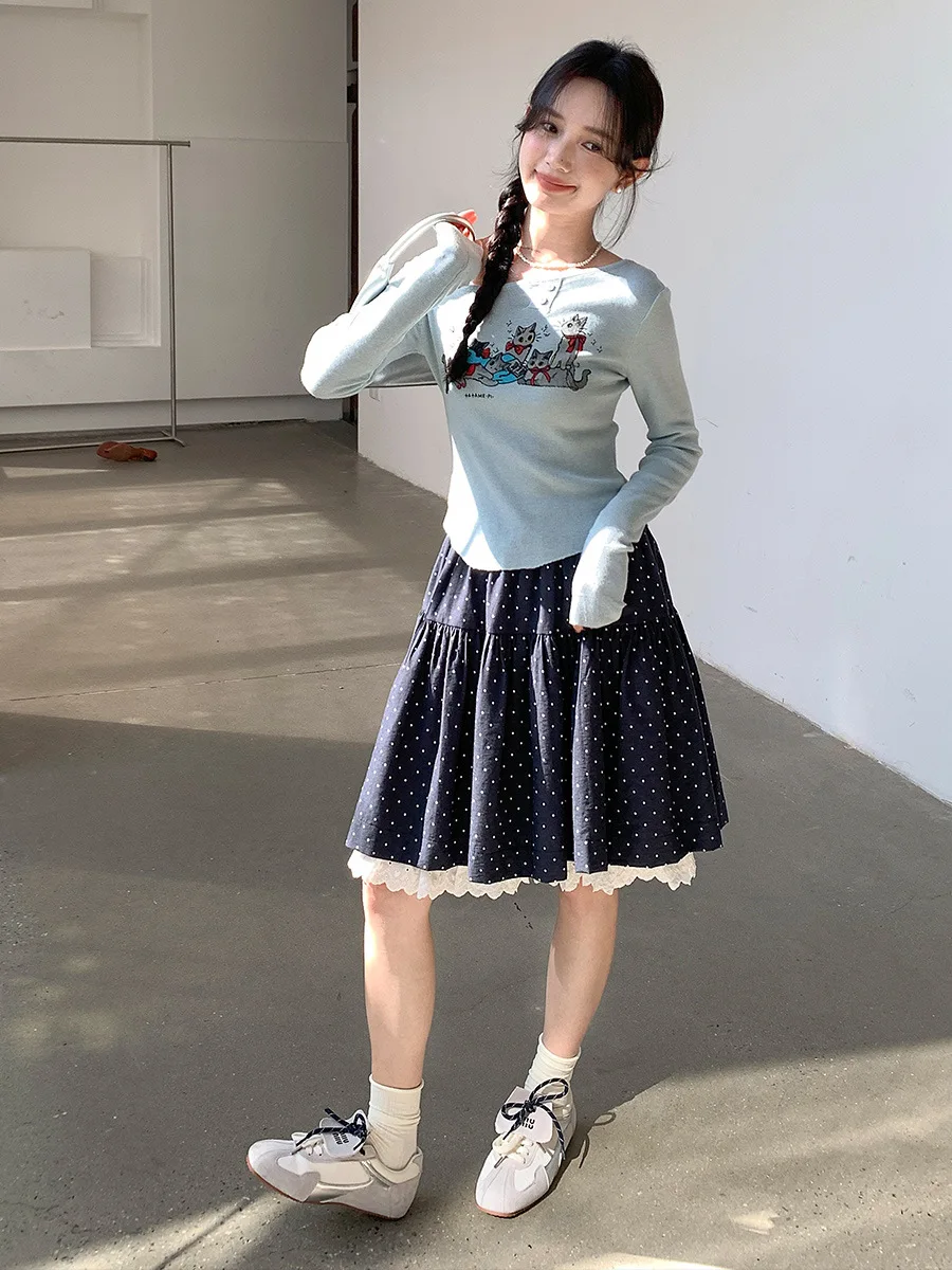 

New polka dot lace high waisted skirt, women's cake skirt, A-line mid skirt, pleated skirt, fluffy skirt, princess skirt