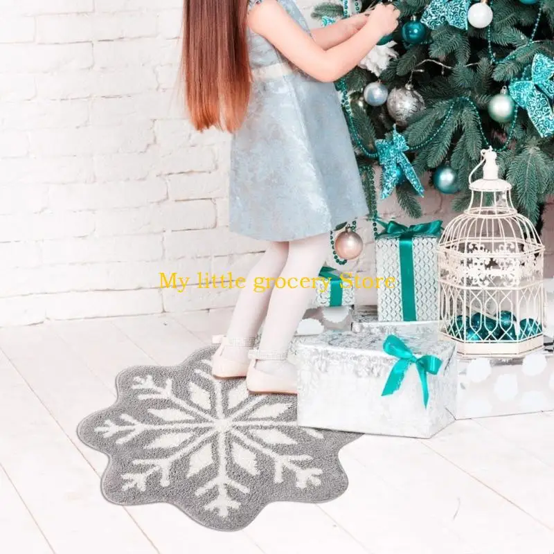 D5BD Soft Plushie Water Absorbent Christmas Snowflake Bath Mat Holiday Bathroom Pad