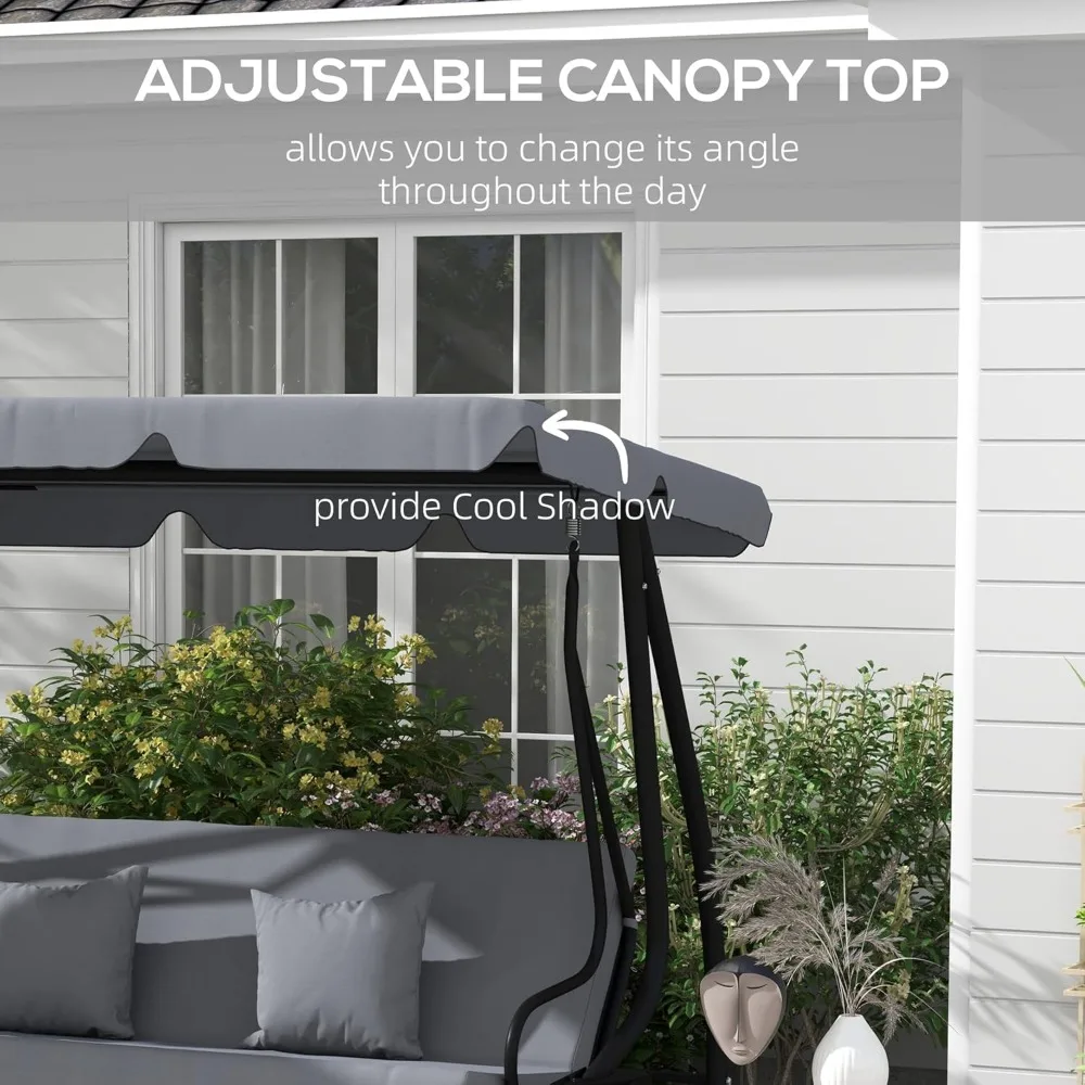 3-местное кресло-качалка для патио, трансформируемая планшетная кровать, уличный планер-качалка с регулируемым навесом, съемной подушкой и подушкой