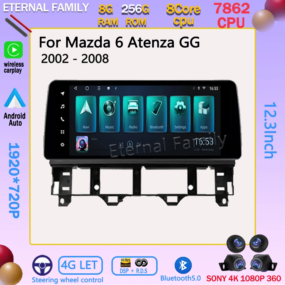 

Автомобильная магнитола, 12,3 дюйма, Android, для Mazda 6 Atenza, GG, 2002-2008, GPS, Wi-Fi