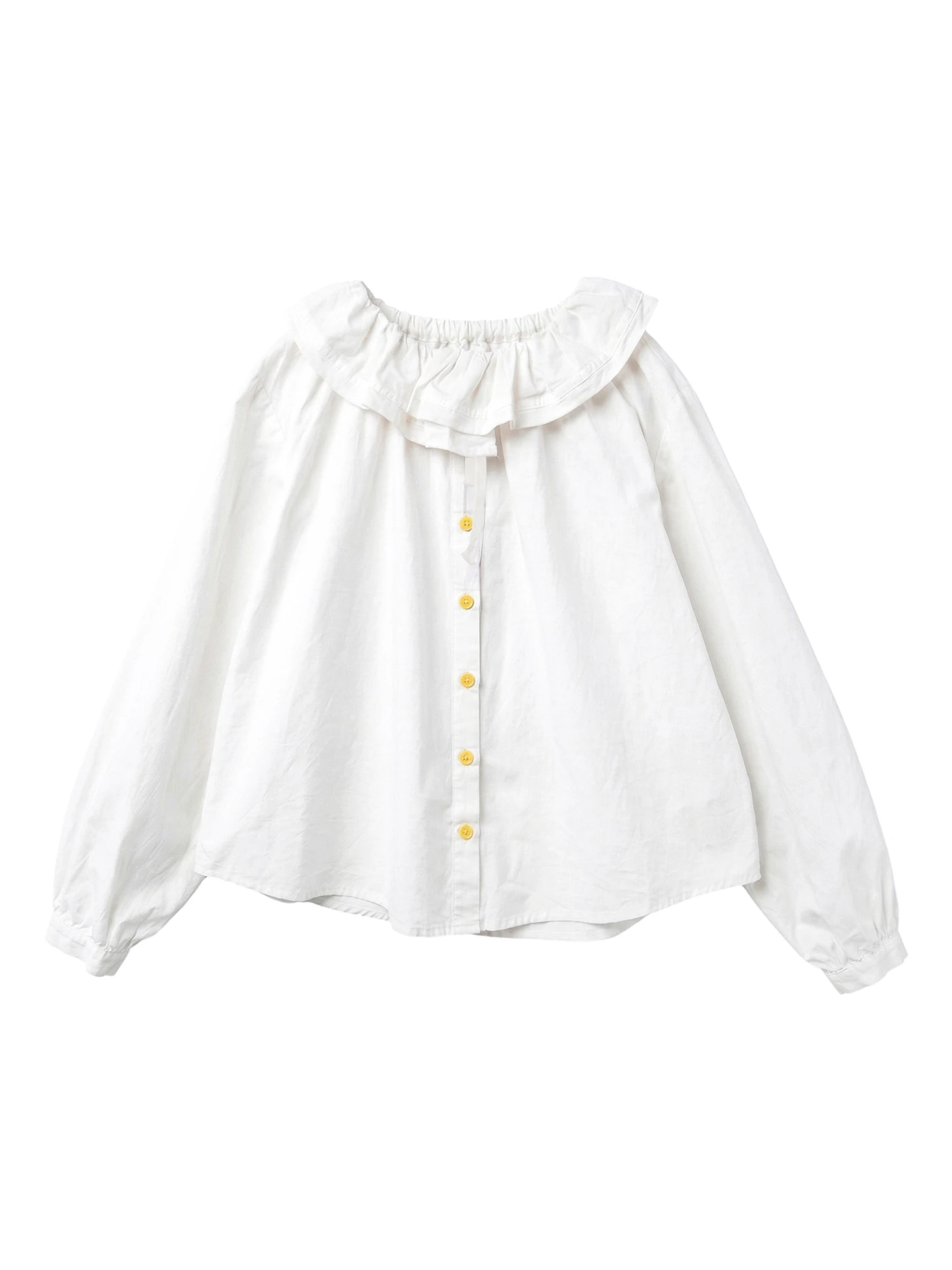 

Белая женская рубашка imakokoni 2026, весенняя, французская, художественная, универсальная, повседневная, с рюшами на воротнике, с длинными рукавами, 265394