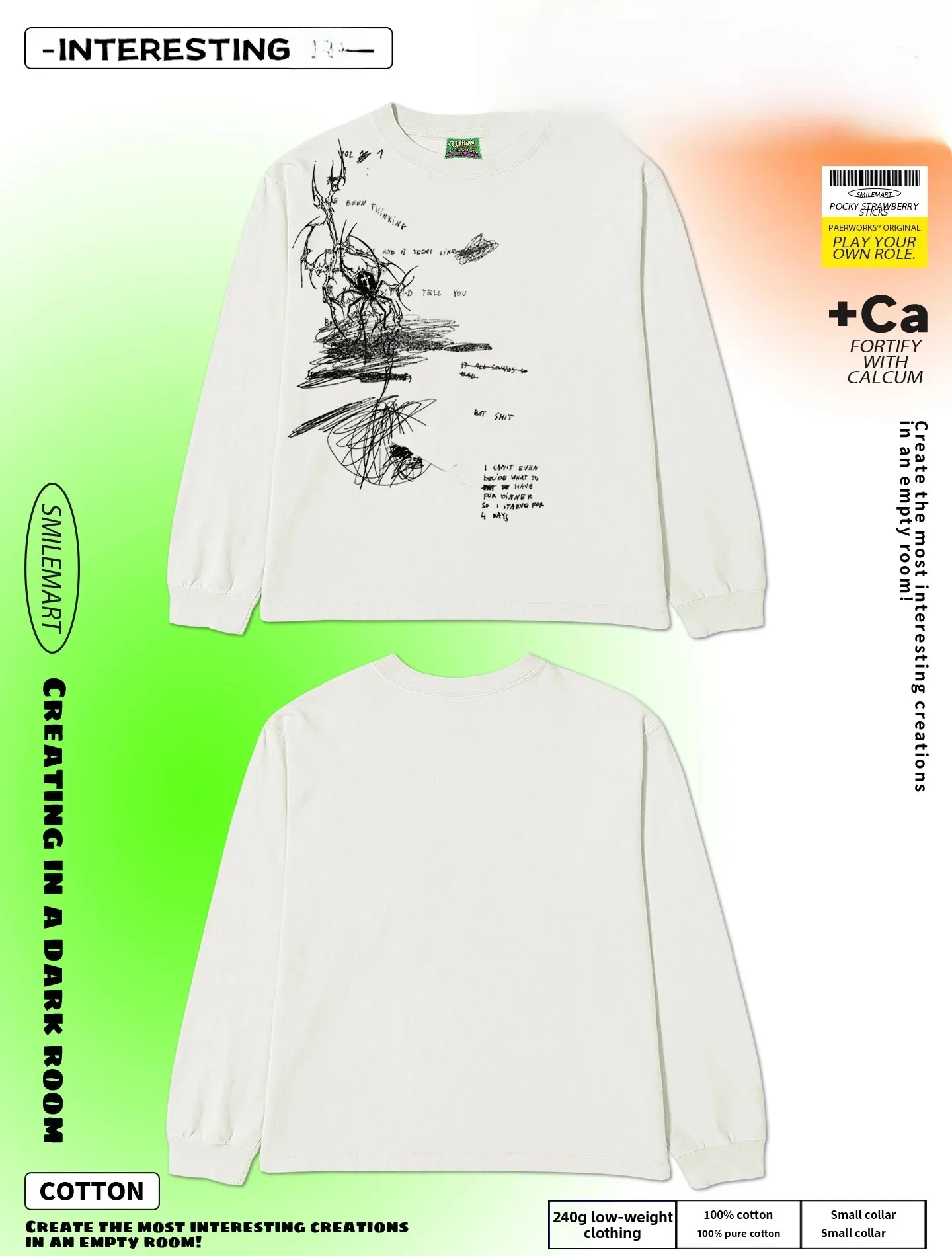 Original Oversize Graffiti Sketch Artist Luxury Trend Patchwork Long Sleeve T-Shirt Streetwear Cotton round Neck Unisex Top