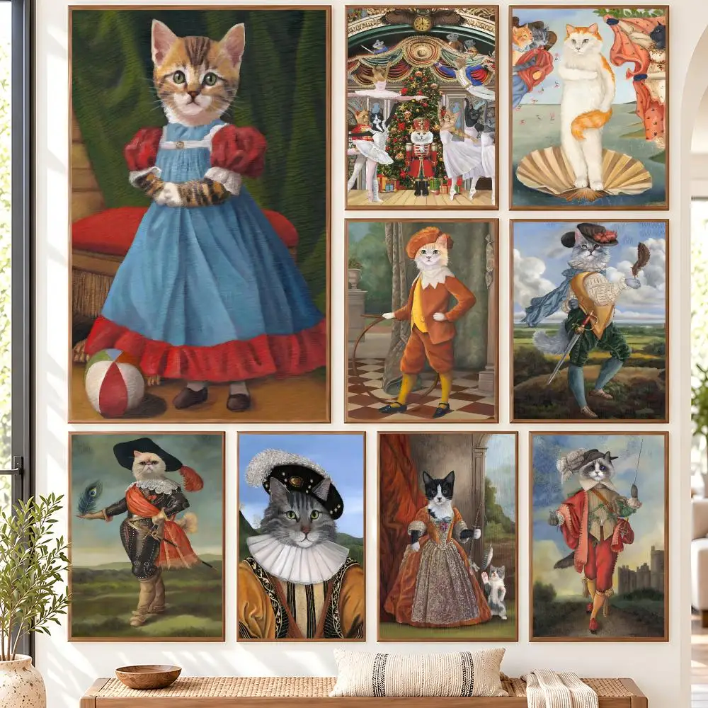 Classic Renaissance Chic Cat Mysterious Culture Story Modern Poster Self Adhesive Matte Wall Art Removable Home Room Decoration