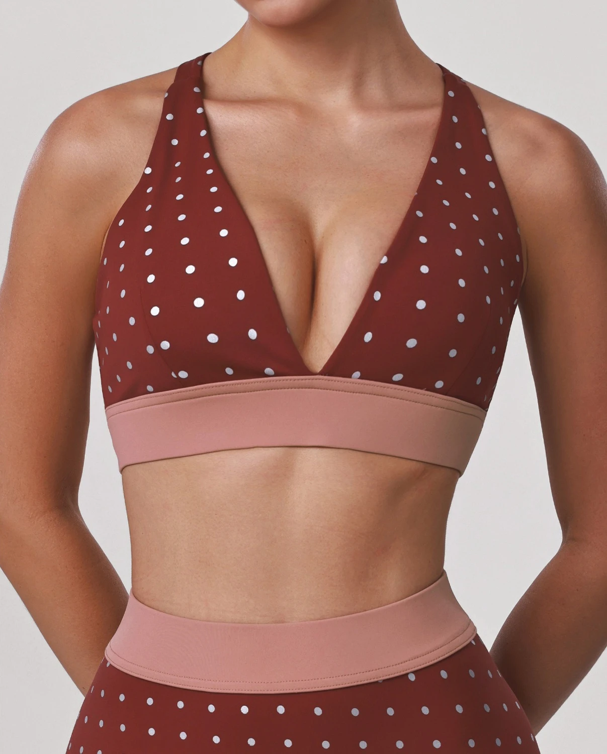 Women's Push-Up Padding Contrast Polka Dot Active Sports Bra Cross Back 4-Way Stretch for Yoga Training Gym Moisture-Wicking