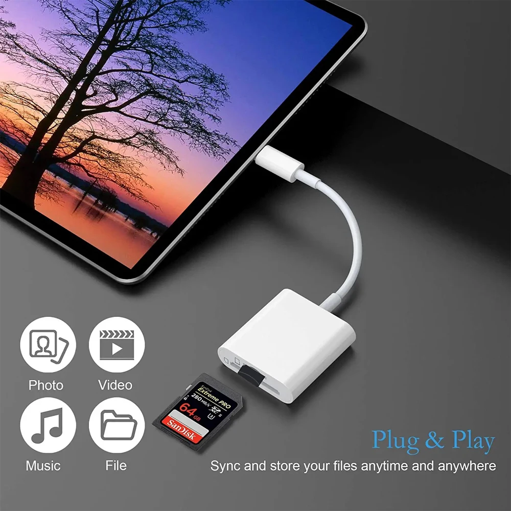 Компактный адаптер USB Type-C для чтения карт памяти, Thunderbolt, USB 3,0, SD, TF, совместим с Pad Pro 2018