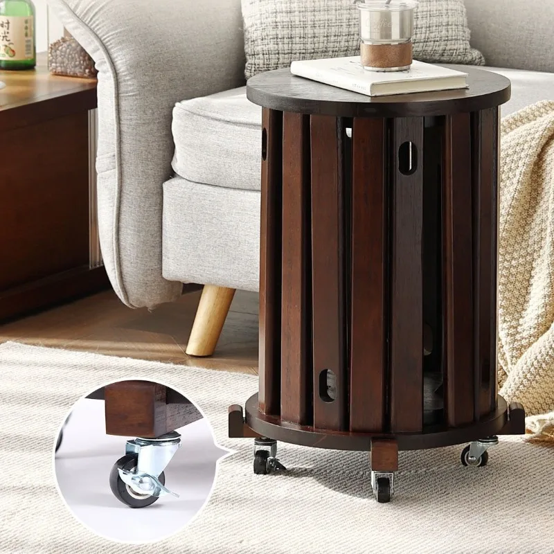 Solid wood round stool mobile with pulley storage stacking music stackable home living room multi-functional combination spare
