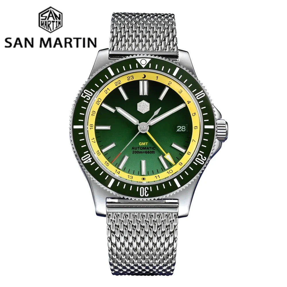 

San Martin Original Design 41mm GMT Dive Watch NH34 Automatic Mechanical Quick Release Bracelet Waterproof 200m Luminous SN0119