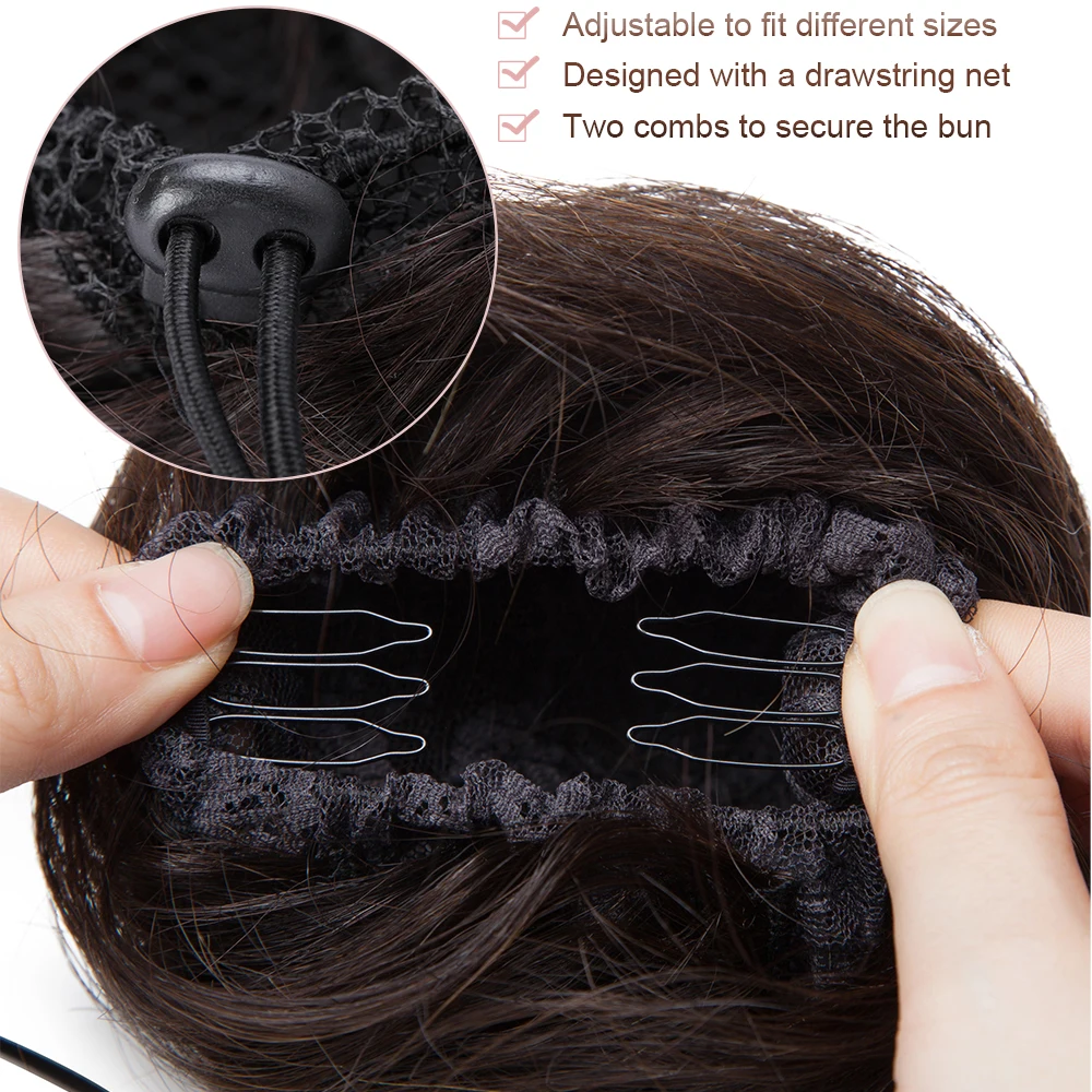 100% Human Hair Bun Donut Updo Clip In Hairpiece Drawstring Chignon Ponytail Extenstions Scrunchies Hair Piece For Women