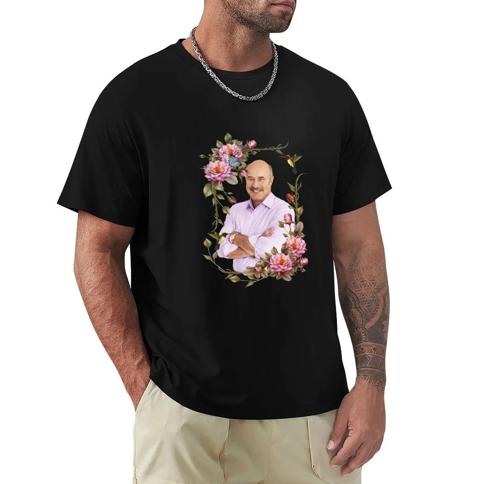 Elegant Flower Frame - Dr. Phil T-Shirt Simple Solid Color Crew Neck Tee