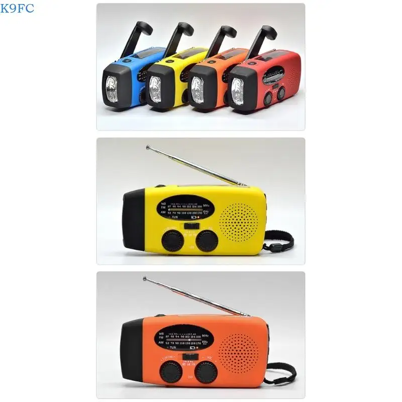 Radio emergenza multifunzione K9FC con ricarica a energia solare a manovella 2000mAh
