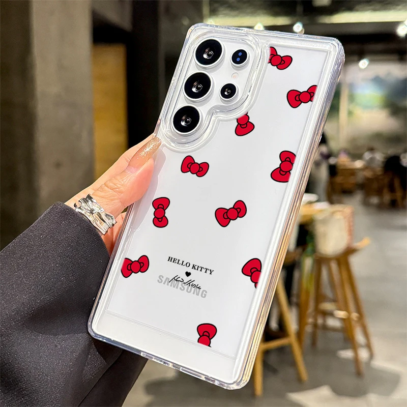 

Sweet Bow Hello Kitty Cartoon For Samsung Galaxy S25 S24 S23 S21 Plus Ultra Clear Case A56 A55 A35 A54 A33 A53 Transparent Cases