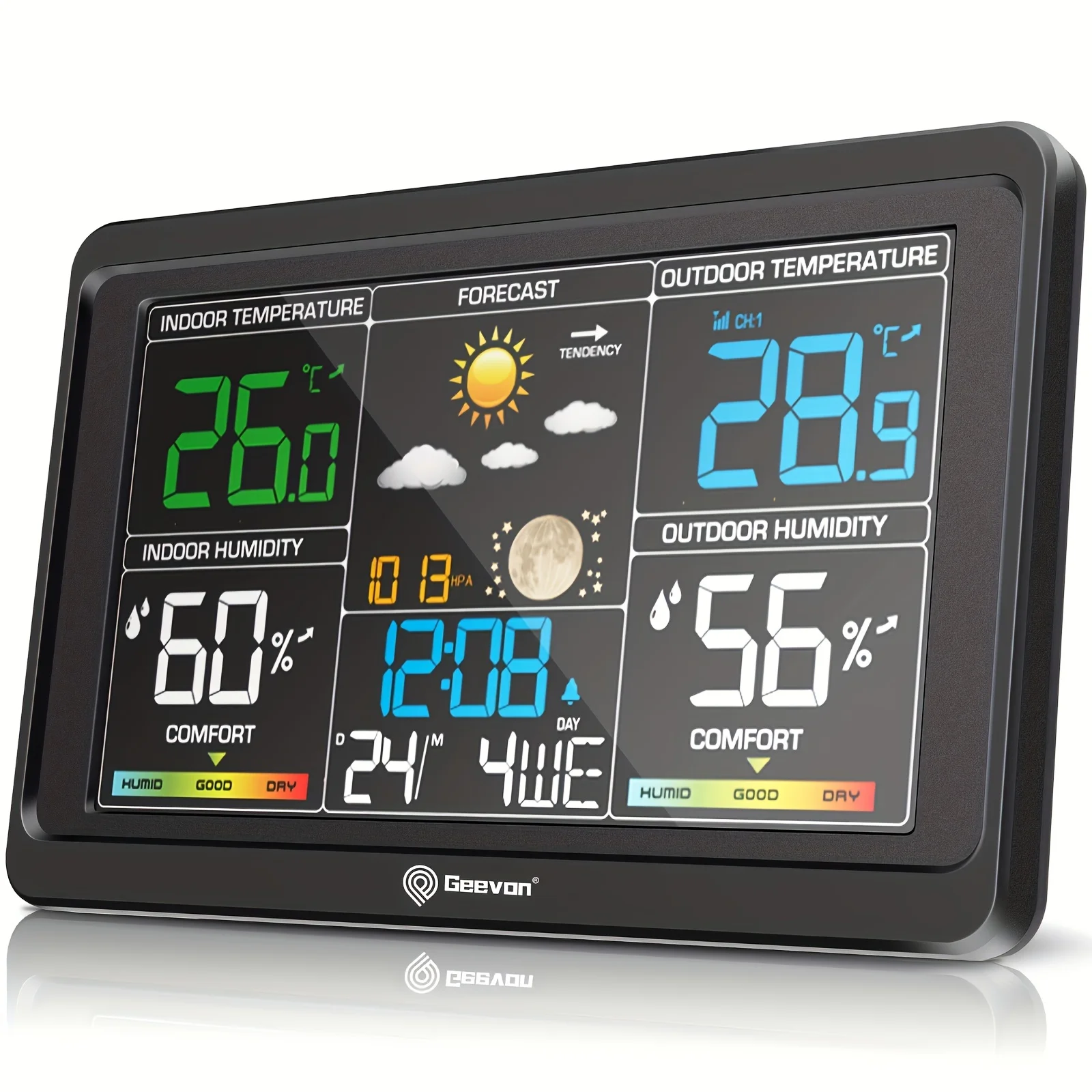 Stazione Meteo Wireless Geevon, Termometro Interno/Esterno, Display a Colori, Misuratore di Temperatura Digitale