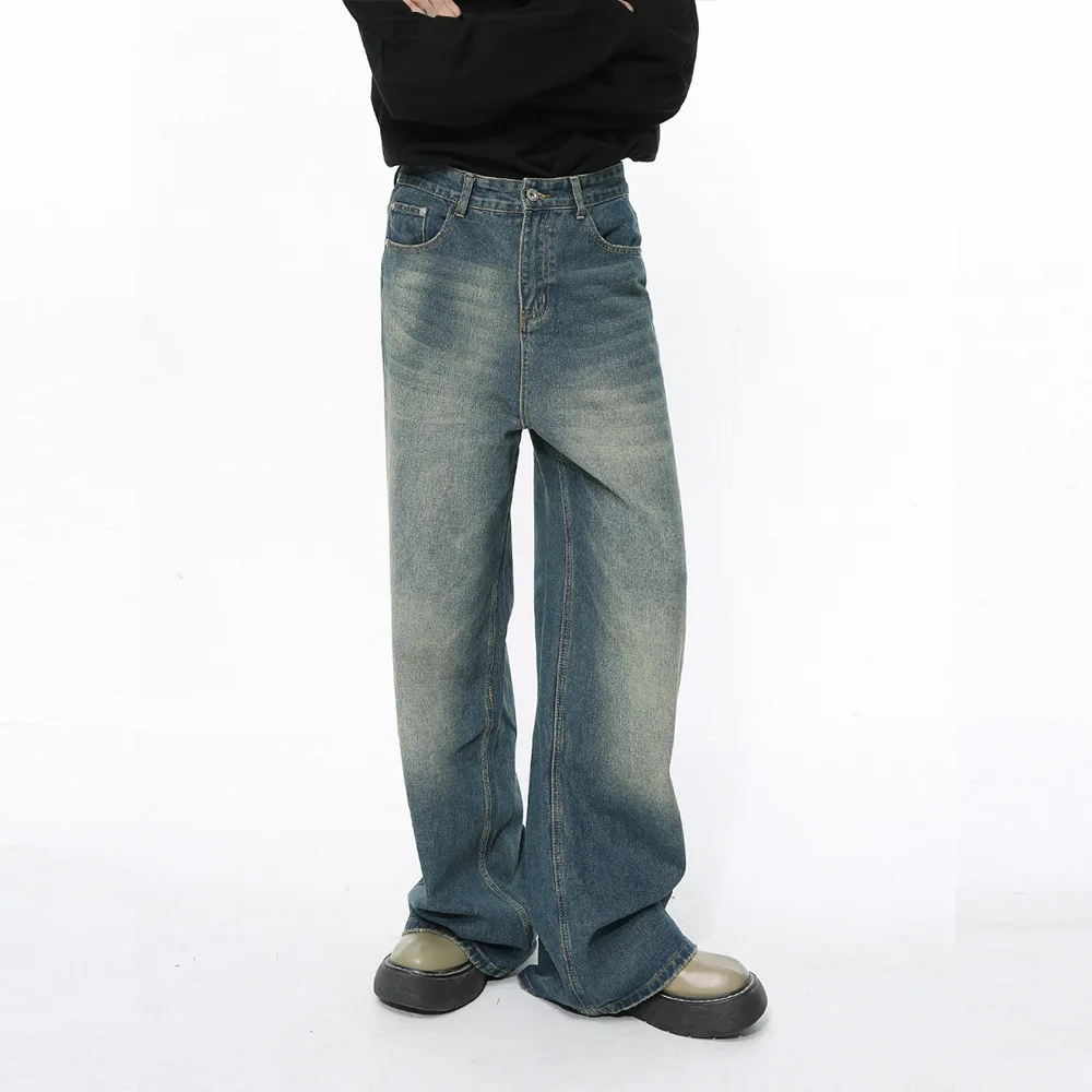 Pantaloni di jeans a gamba larga allentati casual blu retrò vintage da uomo Four Seasons Pantaloni di jeans dritti alla moda streetwear da uomo maschile