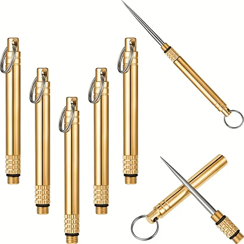 Outdoor Brass Toothpick EDC Portable Mini Pocket Toothpick Fruit Fork Camping Tool Toothpick Tube Is More Durable Than Floss