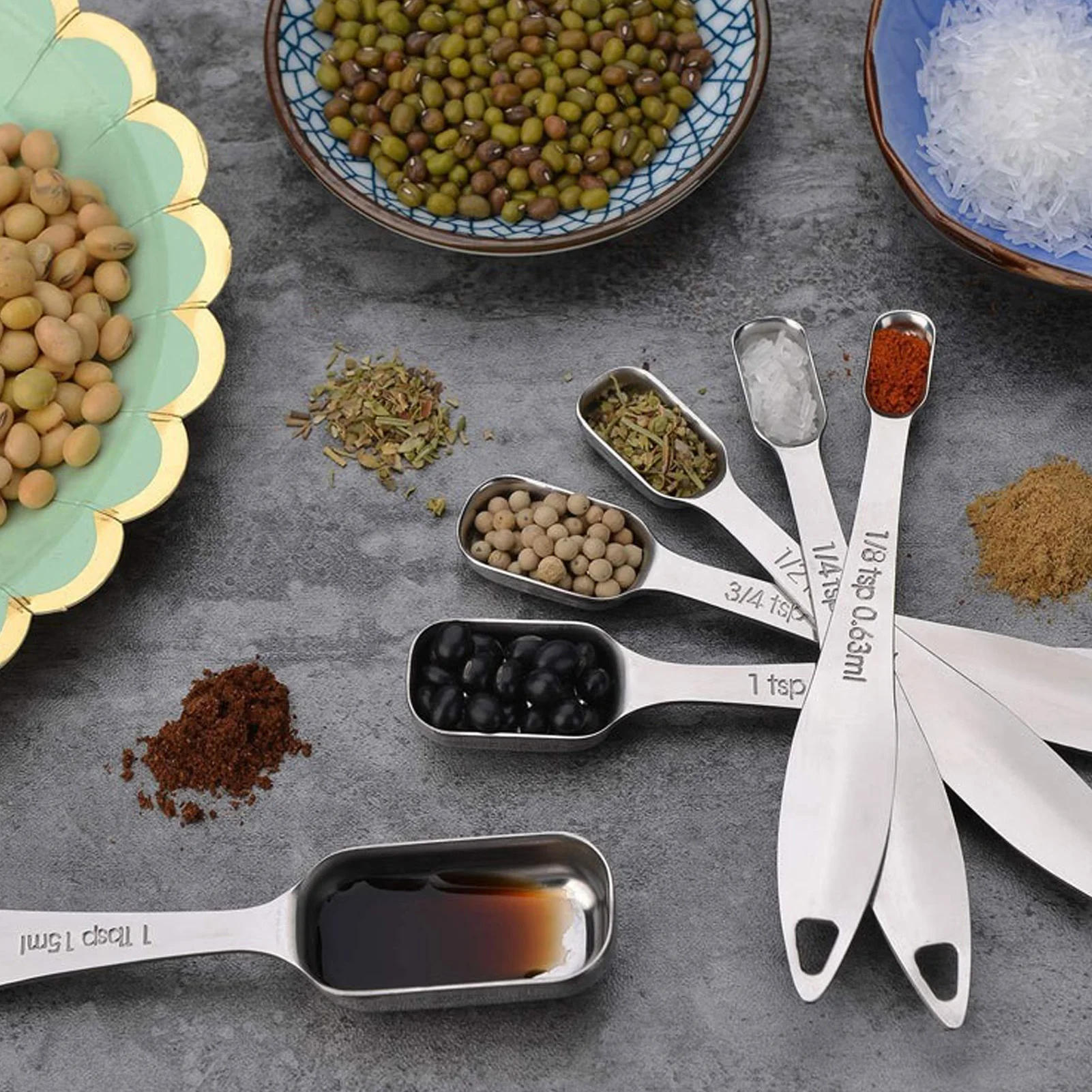 6 Pcs Stainless Steel Measuring Spoons Nested Set Graduated Scoop Metric Scale Baking Utensils Cooking Seasoning Coffee Tools