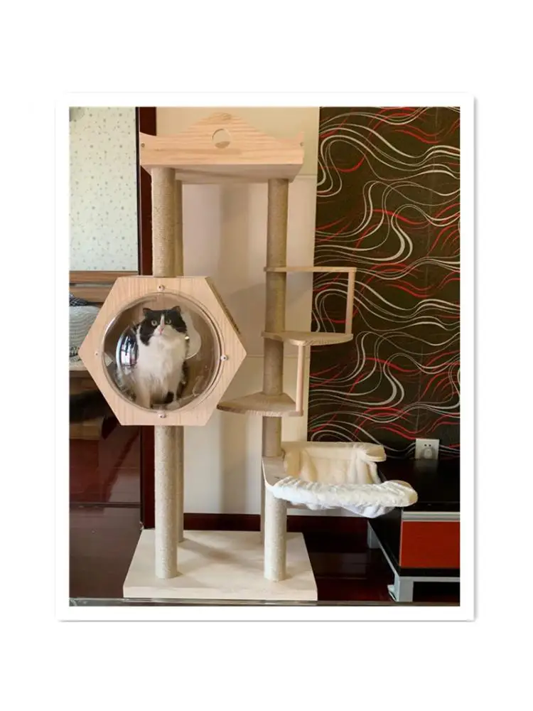 Solid Wood Cat Climbing Frame Cat Litter Cat Tree Creative Cat Villa Cat Scratching Post Space Capsule Cat Jumping Platform