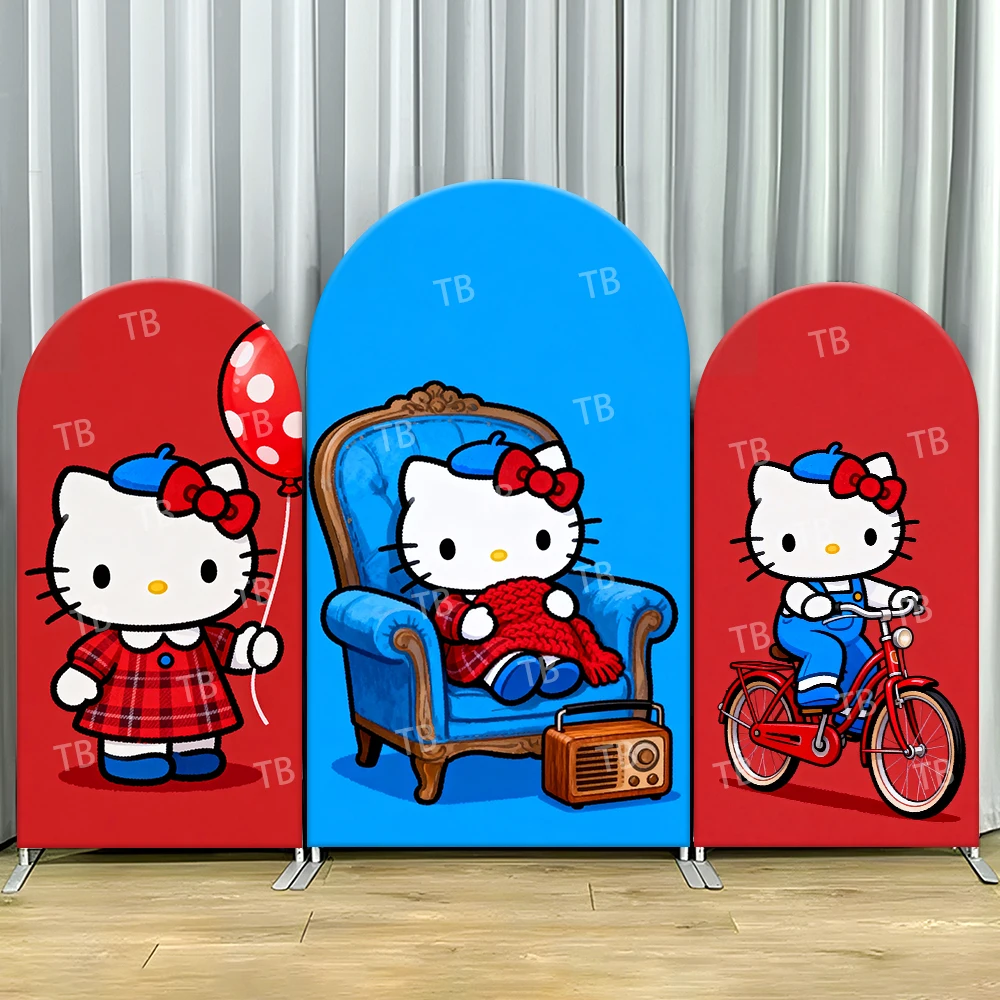 

Hello Kitty Arch Backdrop Cover Plaid Cute Vibrant Color Photo Booth Props for Kids Parties & Home Decoration